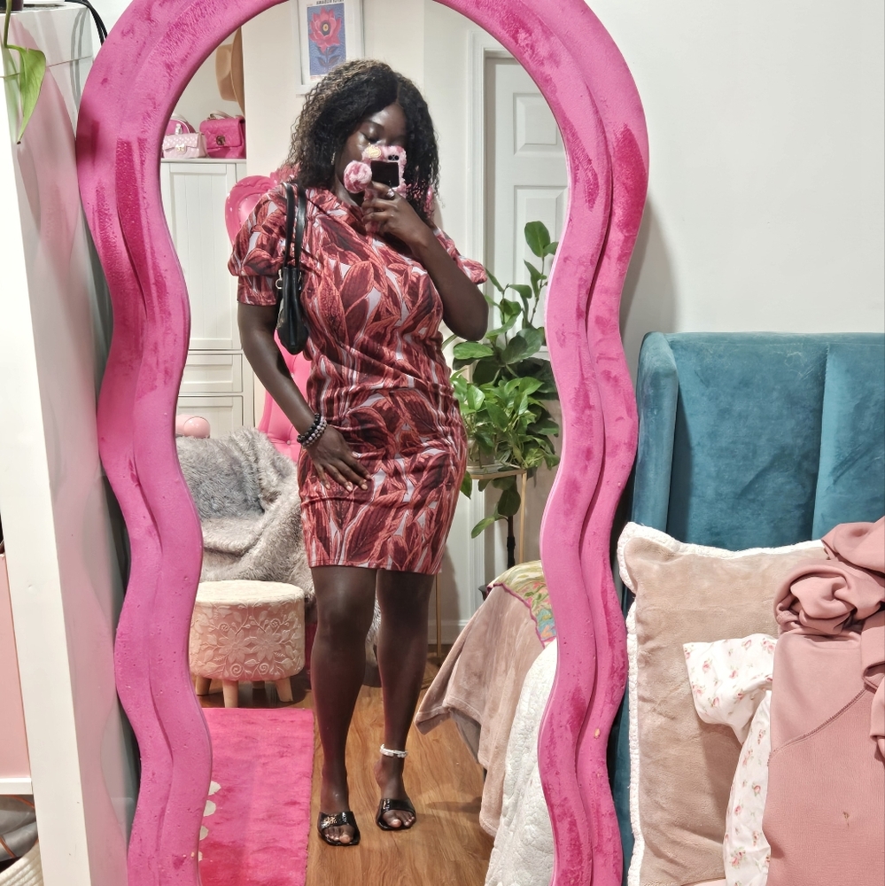 Zara - Feather Print Knit Midi Dress